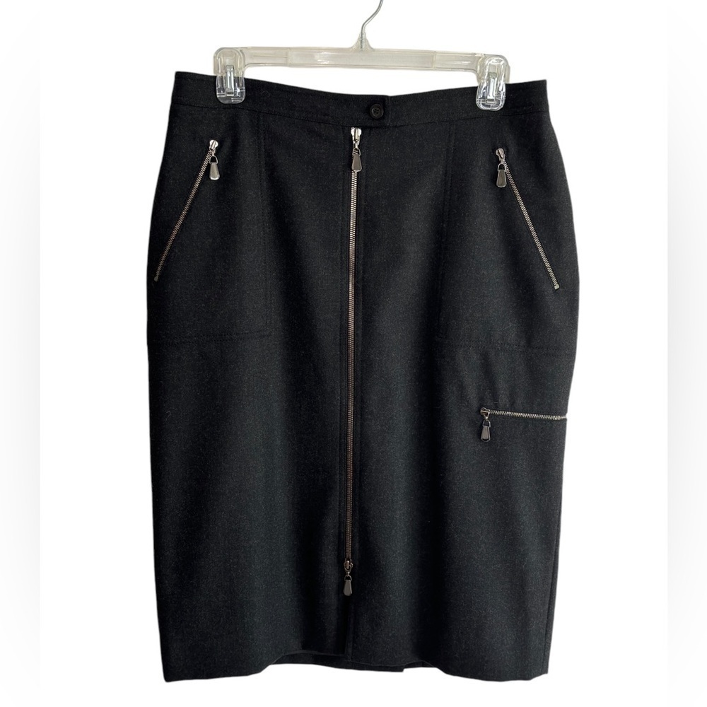 Doncaster Black Zipper Midi Pencil Skirt Wool Fully Lined Sz 10 Luxury Designer